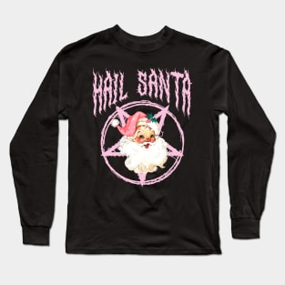 Hail Santa Retro Cute Santa Claus Pink Goth Christmas Long Sleeve T-Shirt